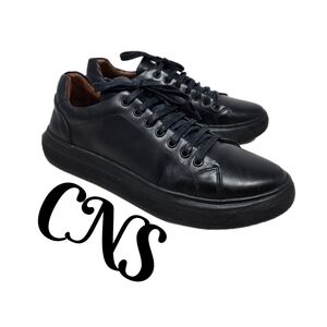 CNS Mens Sz 9.5 Black Leather Casual Comfort Sneakers Tall Wide Comfort Heel